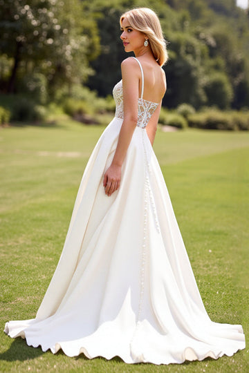 Lace Ivory A Line Spaghetti Straps Wedding Dress